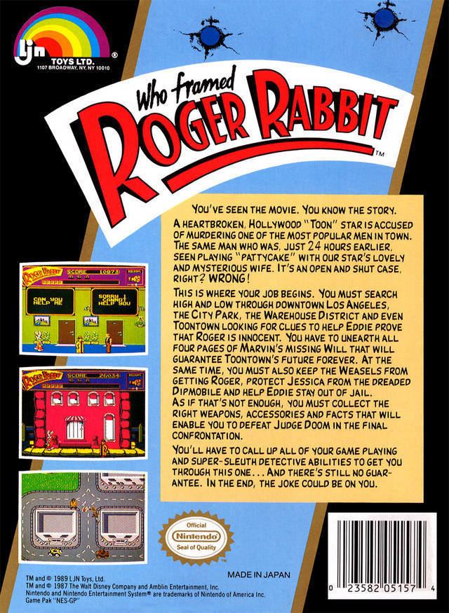 Who Framed Roger Rabbit (1989 video game) Who Framed Roger Rabbit Box Shot for NES GameFAQs