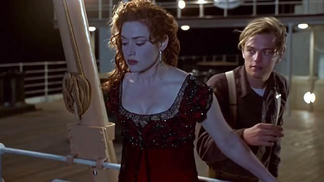 Who the Hell Is Juliette? movie scenes Kate Winslet dangles of the back of the Titanic while Leonardo DiCaprio convinces her to come back on board 