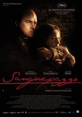 Luca Zingaretti hugging Monica Bellucci in the theatrical poster of the 2008 Italian film, Wild Blood (Sanguepazzo)