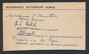 Wilfred Hinton 1932 Autograph Sheet 4 Famous European Scientists Wilfred Hinton