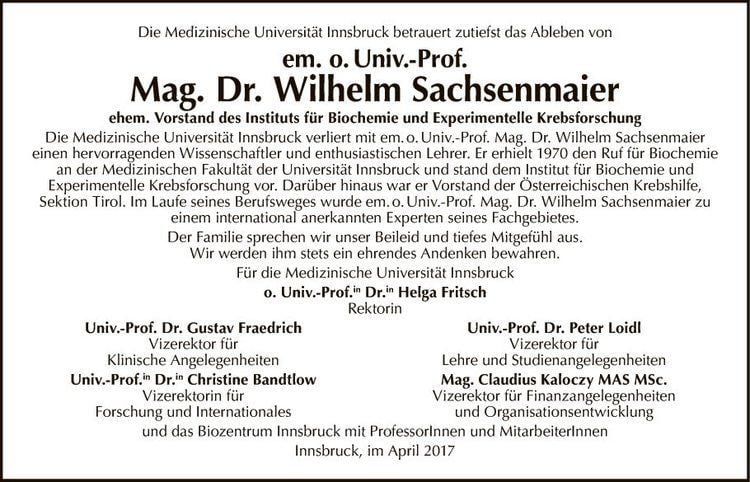Wilhelm Sachsenmaier Traueranzeige von Wilhelm Sachsenmaier vom 20042017