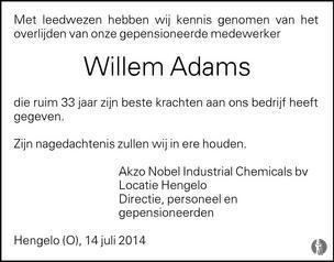 Willem Adams Willem Adams 10072014 overlijdensbericht en condoleances