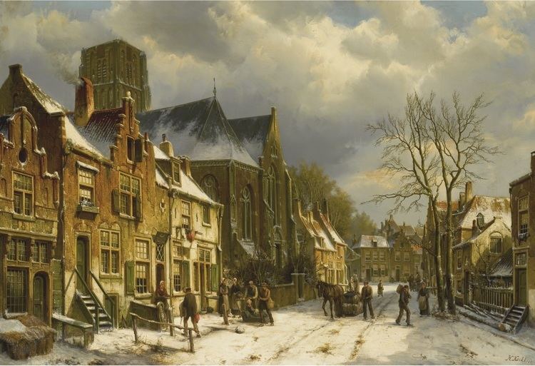 Willem Koekkoek FileWillem Koekkoek Winter streetscene oil on canvas Sothebys