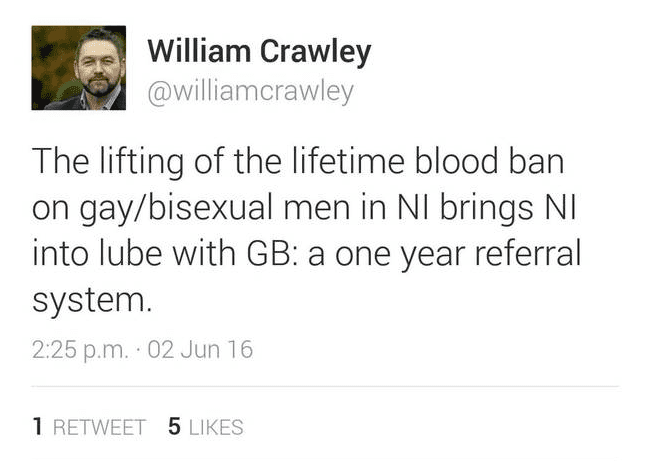 William Crawley BBC journalist makes unfortunate slip over NI blood ban PinkNews
