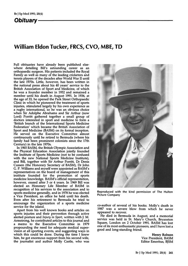 William Eldon Tucker William Eldon Tucker FRCS CVO MBE TD British Journal of Sports