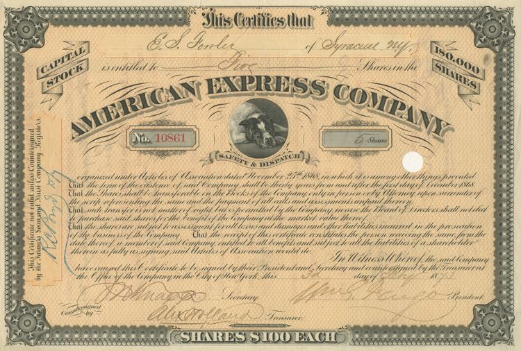 William Fargo William Fargo Signed American Express Stock Certificate
