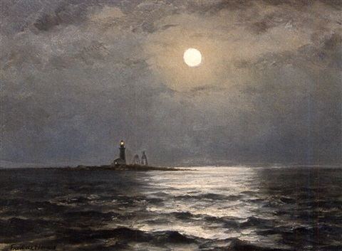 William Frederick de Haas Lighthouse at night by William Frederick de Haas on artnet