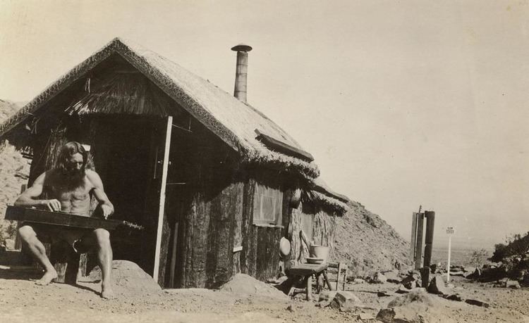 William Pester Bill pester in about 1917 in his desert shanty near present day Palm