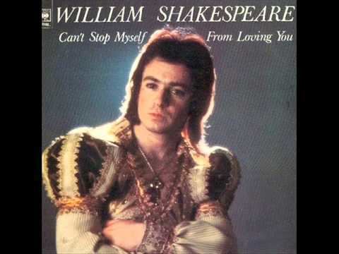 Poster of William Shakespeare's album. William with a serious face, long hair, and wearing a prince outfit look-like.