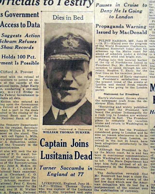 William Thomas Turner RMS Lusitania39s captain death RareNewspaperscom