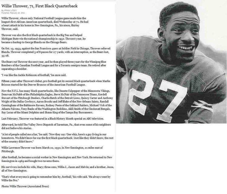 Willie Thrower The NFL39s First Black Quarterback Willie Thrower Dies at