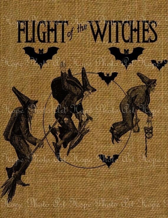 Witches' Flight Flight of the Witches Halloween Digital Collage Sheet Image