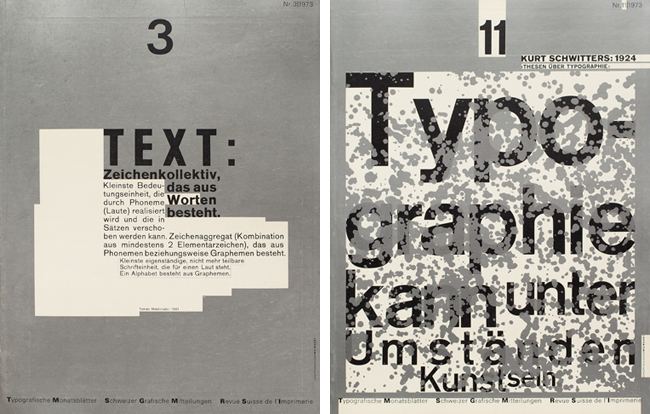 Typography art magazine cover from his series of eight, 1973, letterpress created by Wolfgang Weingart