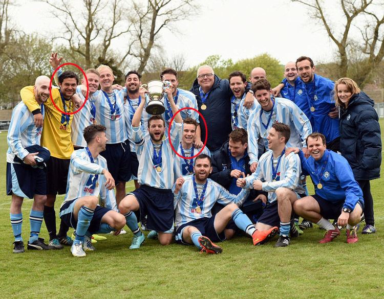 Worthing United F.C. Matthew Grimstone and Jacob Schilt circled in a team picture at