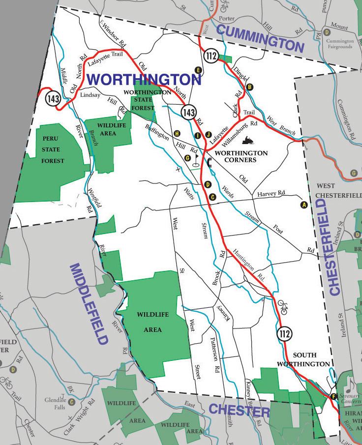 Worthington, Massachusetts Map of Worthington Massachusetts in the Berkshire foothills Click