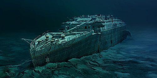The wreck of the RMS Titanic at the bottom of the ocean