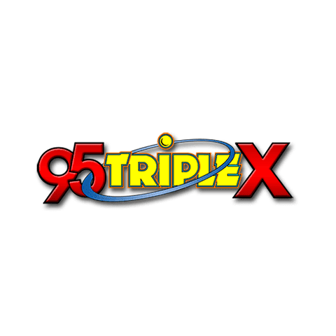 WXXX's logo with a yellow, blue, and red text color- "95 Triple X" with a white background