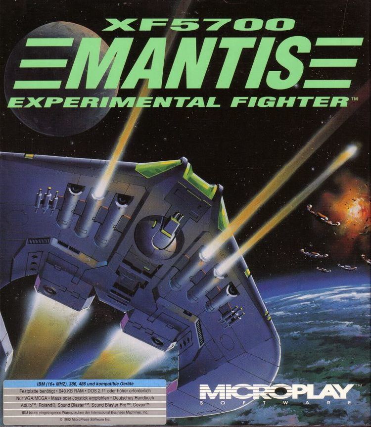 XF5700 Mantis XF5700 Mantis Experimental Fighter 1992 DOS box cover art MobyGames