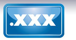 .xxx logo inside of a blue box