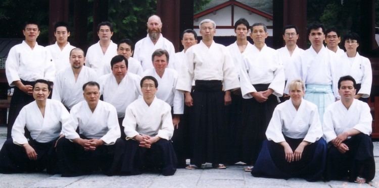 Yoshinobu Takeda (Aikido) The Doshu Moriteru UESHIBA with Yoshinobu Takeda Shihan AikiWeb