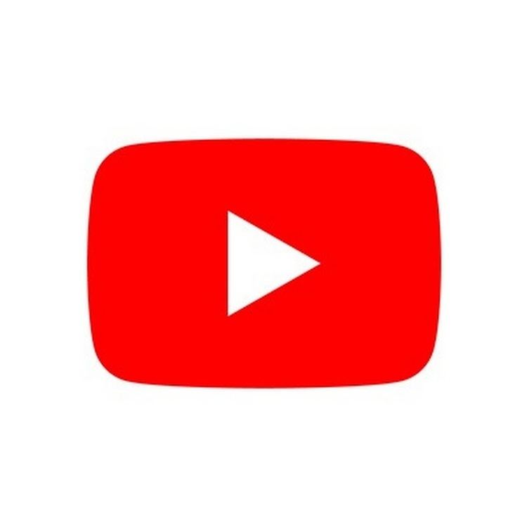 In white background, a youtube Icon, has a rectangular rounded side shape filled with red color and a white triangular shape as a play button inside.