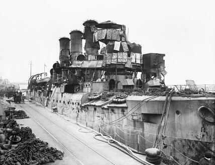 Zeebrugge Raid The battered cruiser HMS VINDICTIVE at Dover after the Zeebrugge