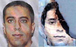 On the left, Ziad Jarrah FBI photo while, on the right, Ziad Jarrah's passport photo found in the wreckage of Flight 93