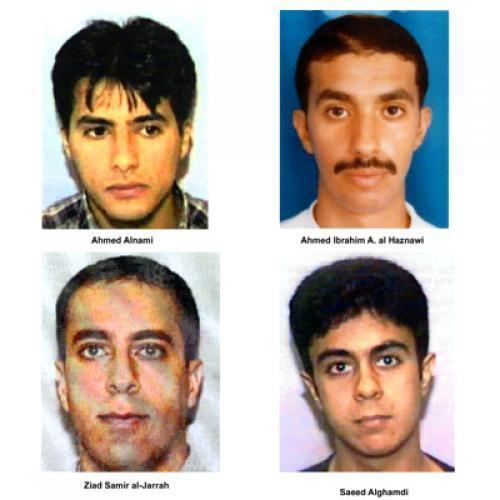 On the upper left, Ahmed al-Nami, and the upper right, Ahmed al-Haznawi while on the lower left, Ziad Jarrah and on the right Saeed al-Ghamdi