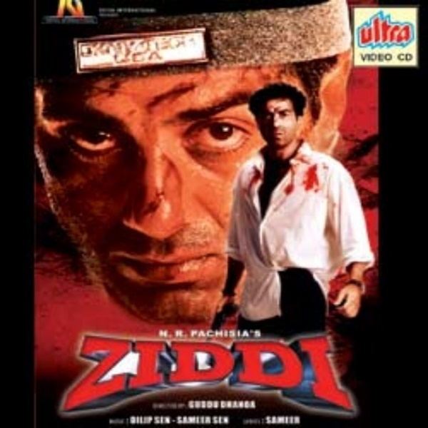 Poster of Ziddi, a 1997 Indian action film starring Sunny Deol as Deva Pradha and Raveena Tandon as Jaya in lead roles.