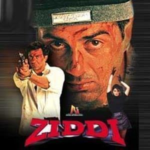 Poster of Ziddi, a 1997 Indian action film starring Sunny Deol as Deva Pradha and Raveena Tandon as Jaya in lead roles.