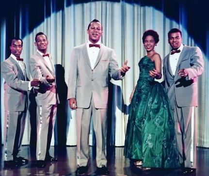 The Platters, an American vocal group with a federal lineup of Tony Williams, Alex Hodge, Herb Reed, David Lynch, and Zola Taylor.